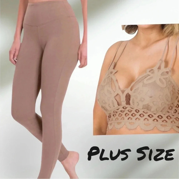 NWT 2 Piece Leggings Full Length/Scalloped Lace Bralette Set Plus Size - Picture 1 of 11